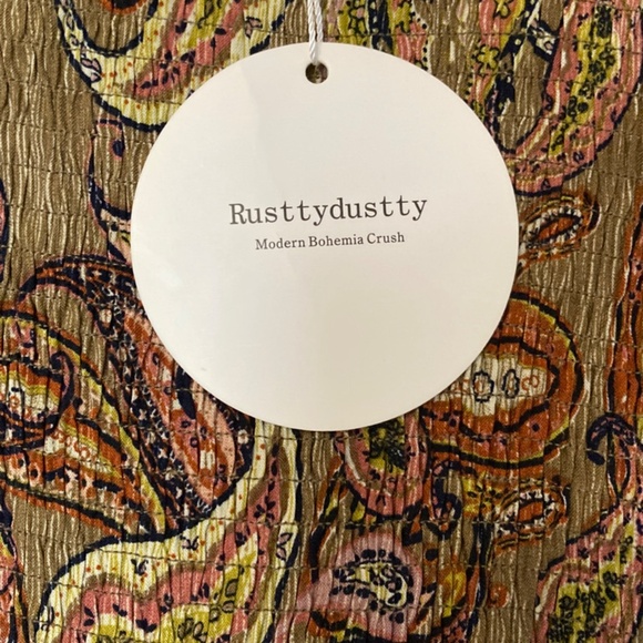 NWT Green/Brown Paisley print RusttyDustty Maxi Long sleeve Dress sz XL 12 - Picture 2 of 10